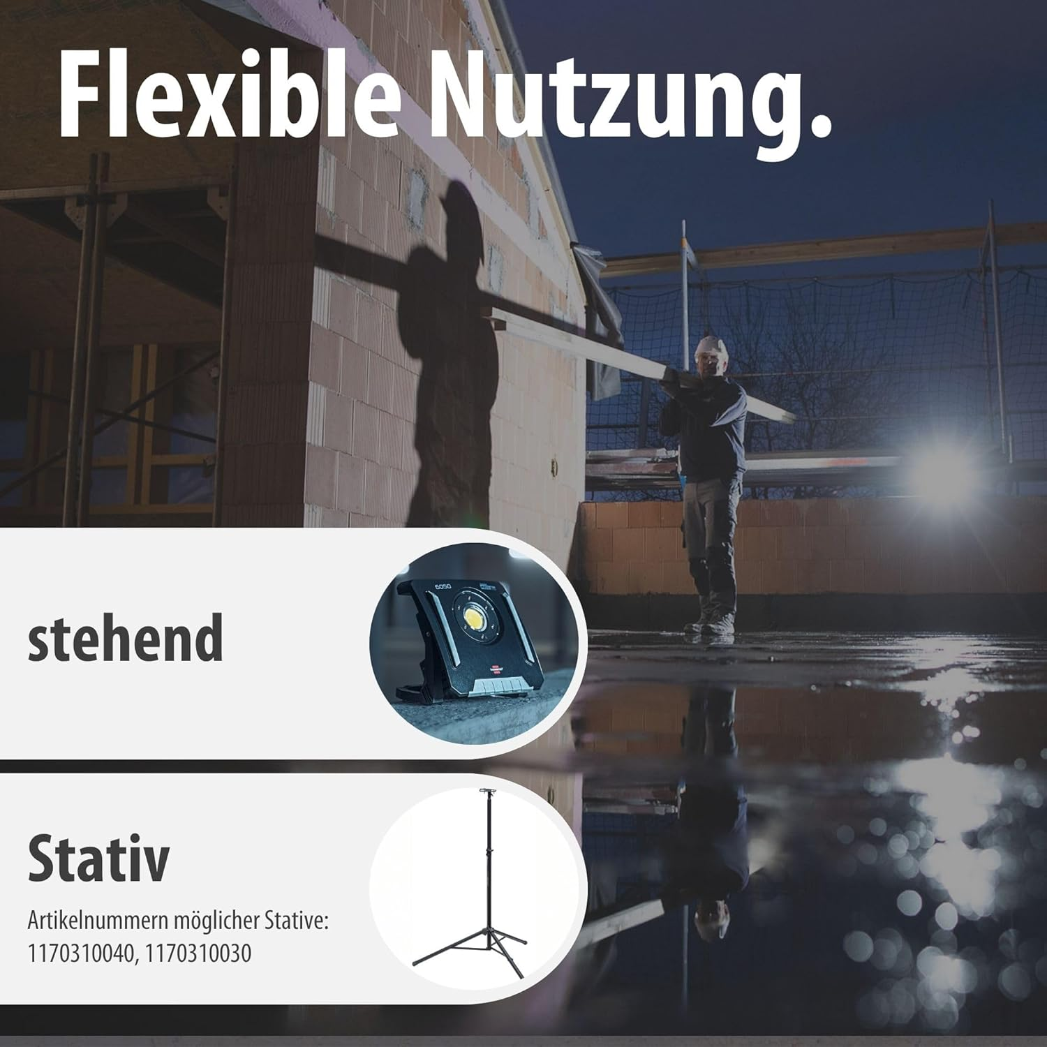 Brennenstuhl Professional Multi Battery LED Battery Construction Spotlight 4000 MA (40 W, 4500 Lm, IP65, Work Light Compatible with 18 V Batteries 11 Different Manufacturers, without Battery, image number 2