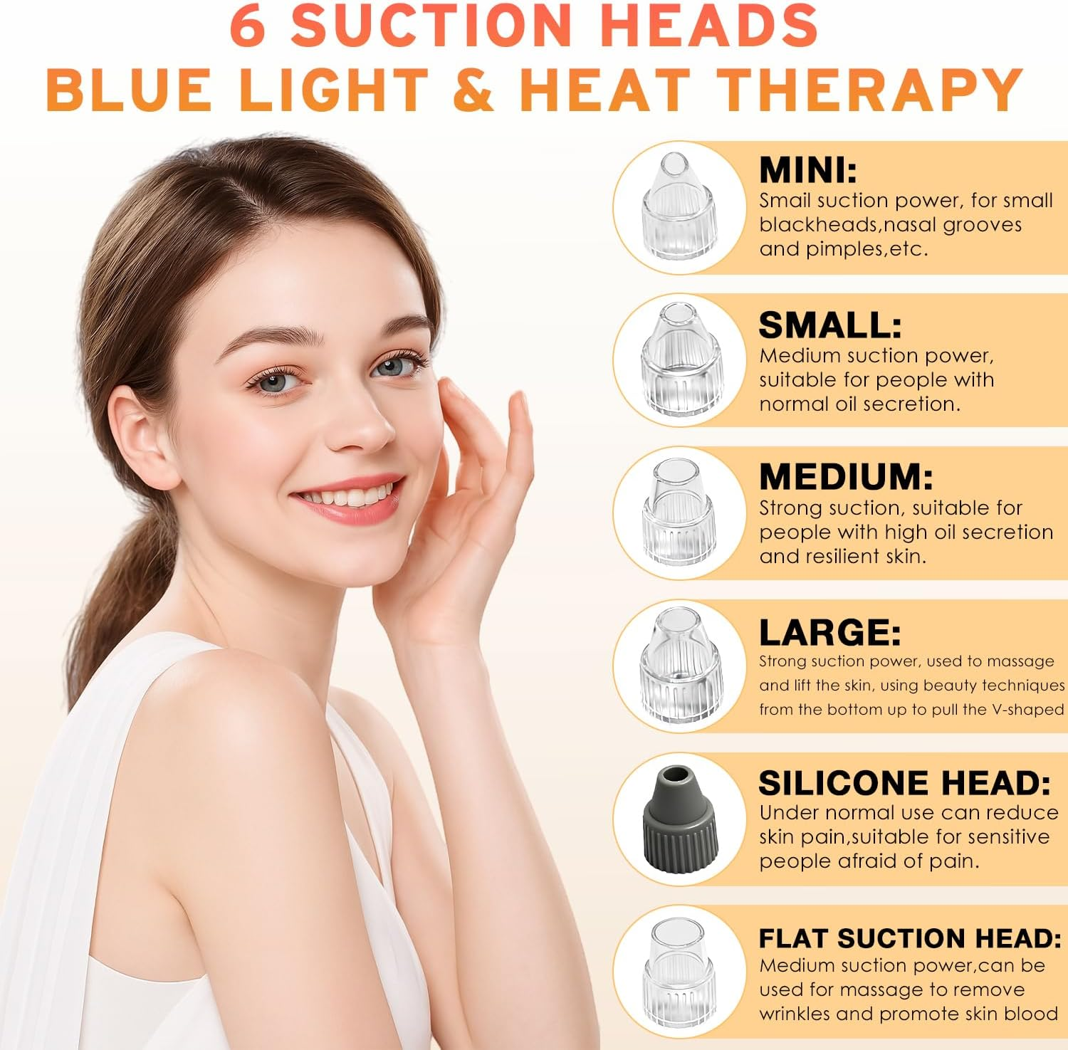 Yakiter Blackhead Remover, Pore Extractor Black Head Vacuum Remover with Heating, 5 Adjustable Suction Levels, 6 Replaceable Heads, Comedone Extractor Kit for Face Deep Cleansing (Gold) image number 3