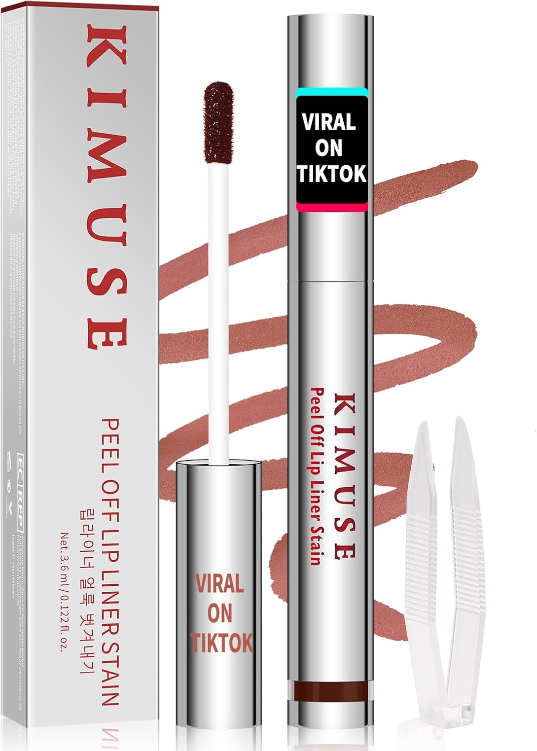 KIMUSE Peel off Lip Stain, Long Lasting Lip Stain Peel off with Tweezer, Waterproof Lip Liner Stain, Transfer-Proof, Highly Pigmented Color, Matte Finish