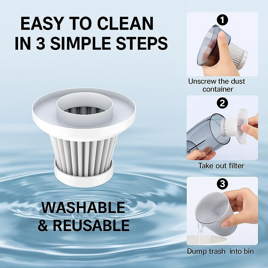 Portable Car Vacuum Cleaner &ndash; 120W High-Power, USB Rechargeable Handheld Vacuum with 0.5L Dust Capacity, Dual 2000Mah Battery, 18 Min Runtime &ndash; Mini Vacuum for Car, Home, Office. image number 4