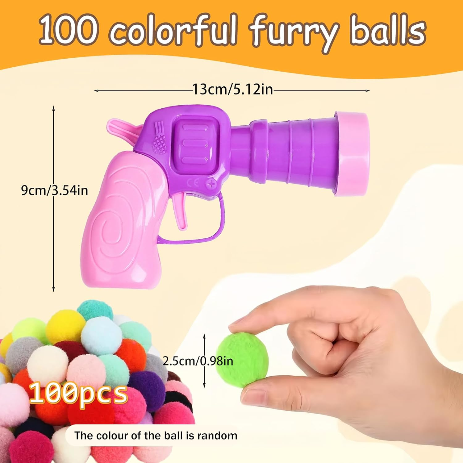 MEIYUETAOSI Cat Ball Toy Launcher Gun with 100 Plush Fuzzy Balls, Interactive Fun Cat Toys for Indoor Cats, Entertaining Fetch Game for Adult Cats & Kittens image number 2