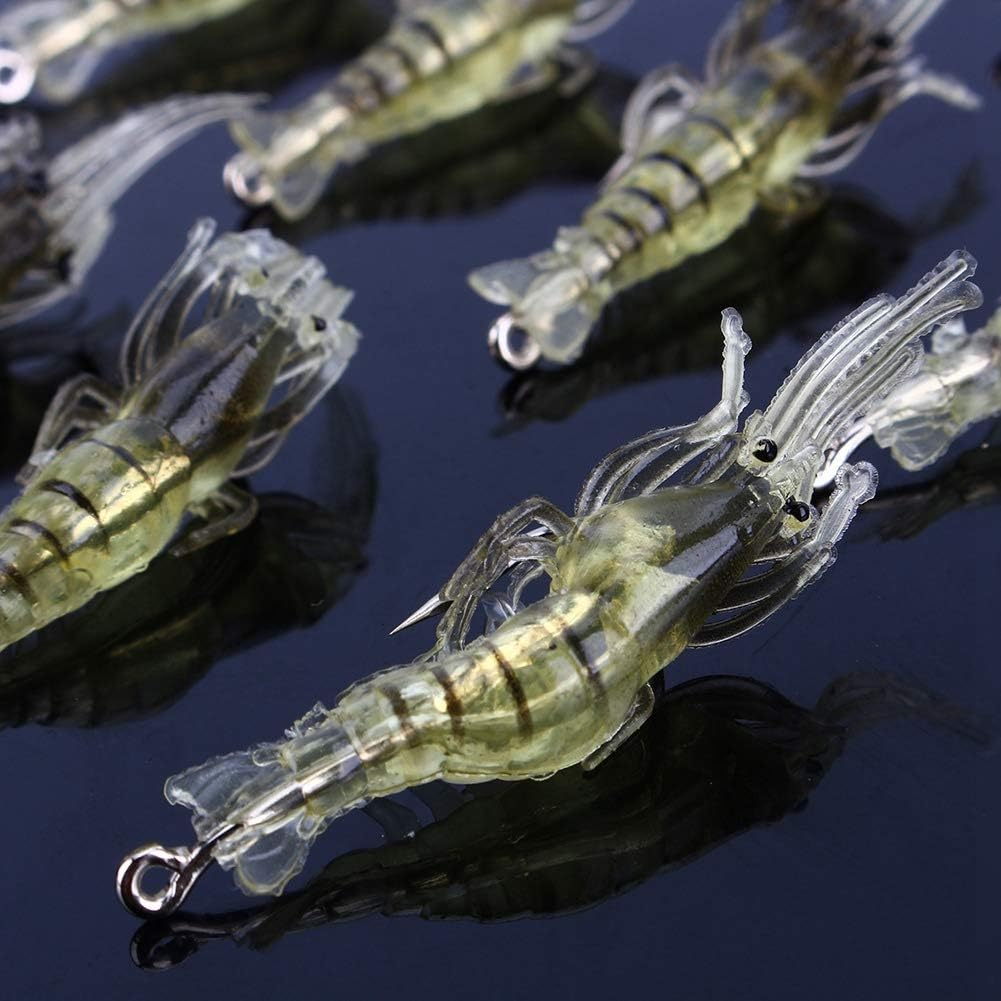 Bait,10Pcs Shrimp Simulation Soft Prawn Lure Bait Hook Tackle Bass Fishing Lures image number 2