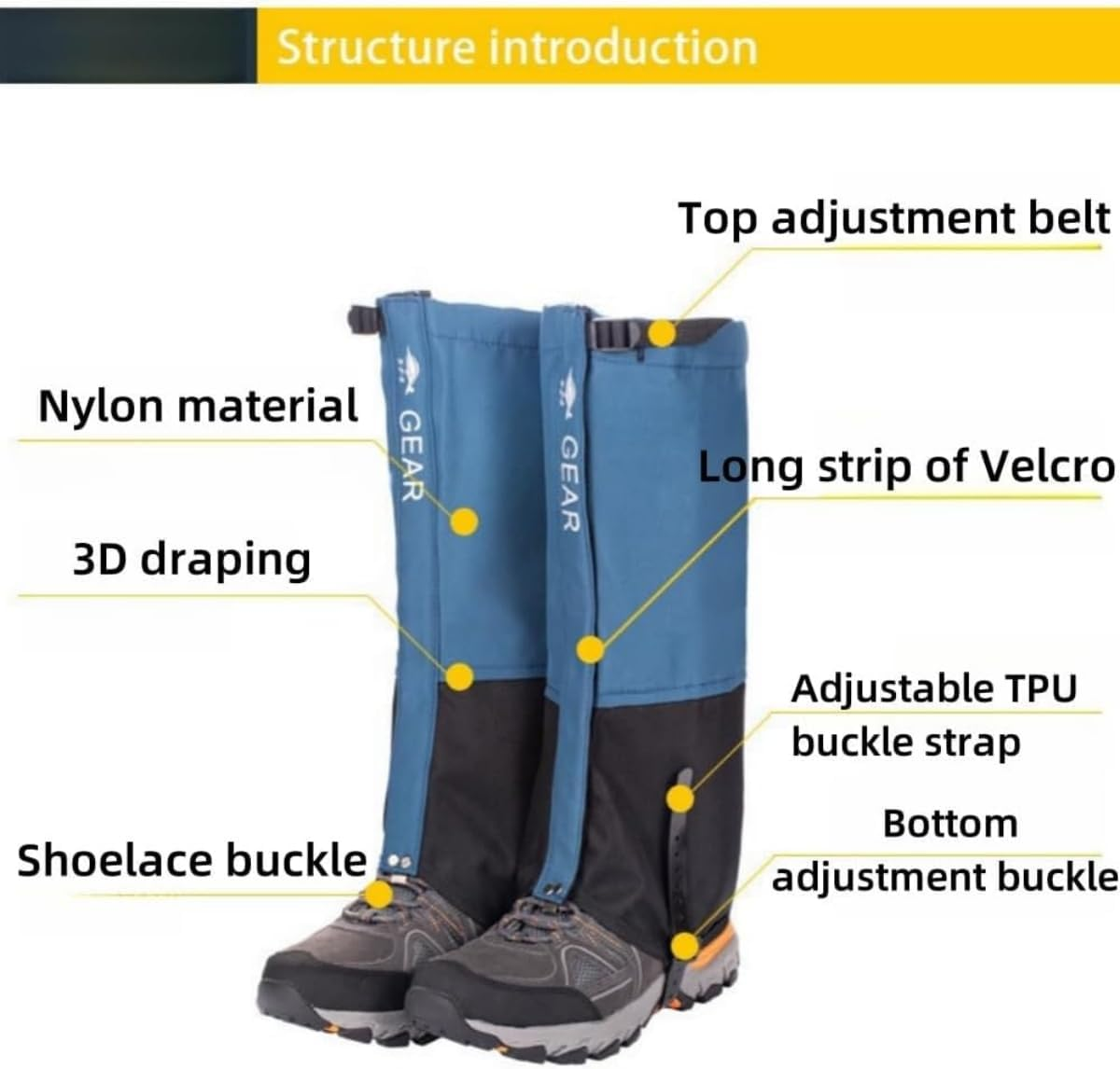 Sand-Proof Boot Gaiters, Leg Hiking Gaiters, Shoe Covers, Lightweight and Adjustable, Waterproof, Hiking, Walking, Hunting, Backpacking, Skiing, Mountaineering, for Men and Women image number 2