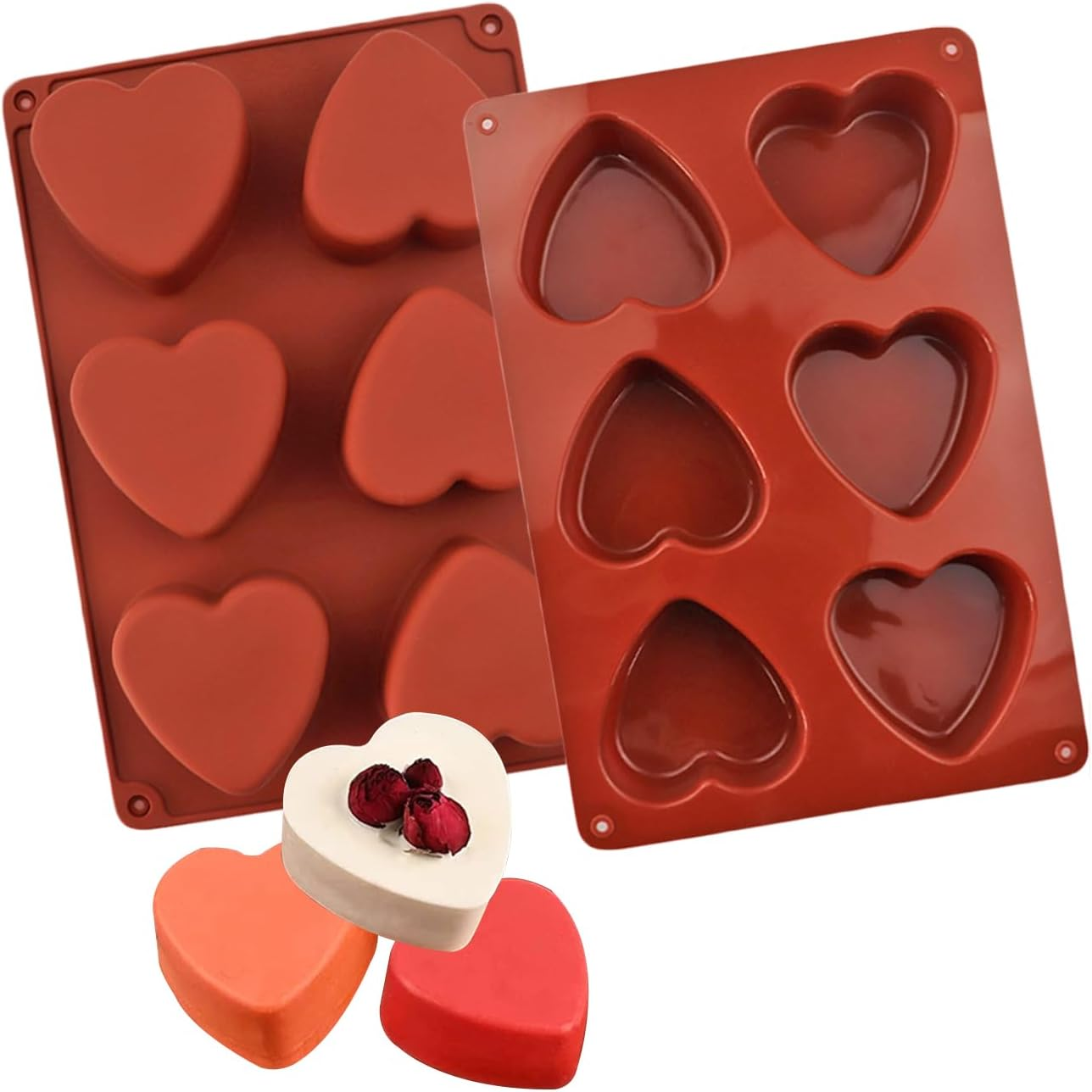 2Pcs/Pack 6 Holes Heart Shaped Silicone Mold Easy Release Heart Silicone Molds for Chocolate Cake Jelly Pudding Handmade Soap Mould Candy Making image number 6