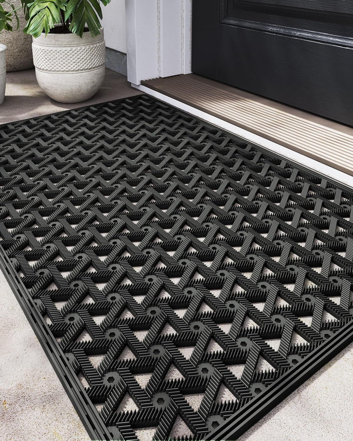 DEXI Front Door Mats for Entryway, Low Profile Non Slip Doormat Outside, All Weather Dirt Trapping Waterproof Welcome Entrance Mat, 61 X 91Cm,Black
