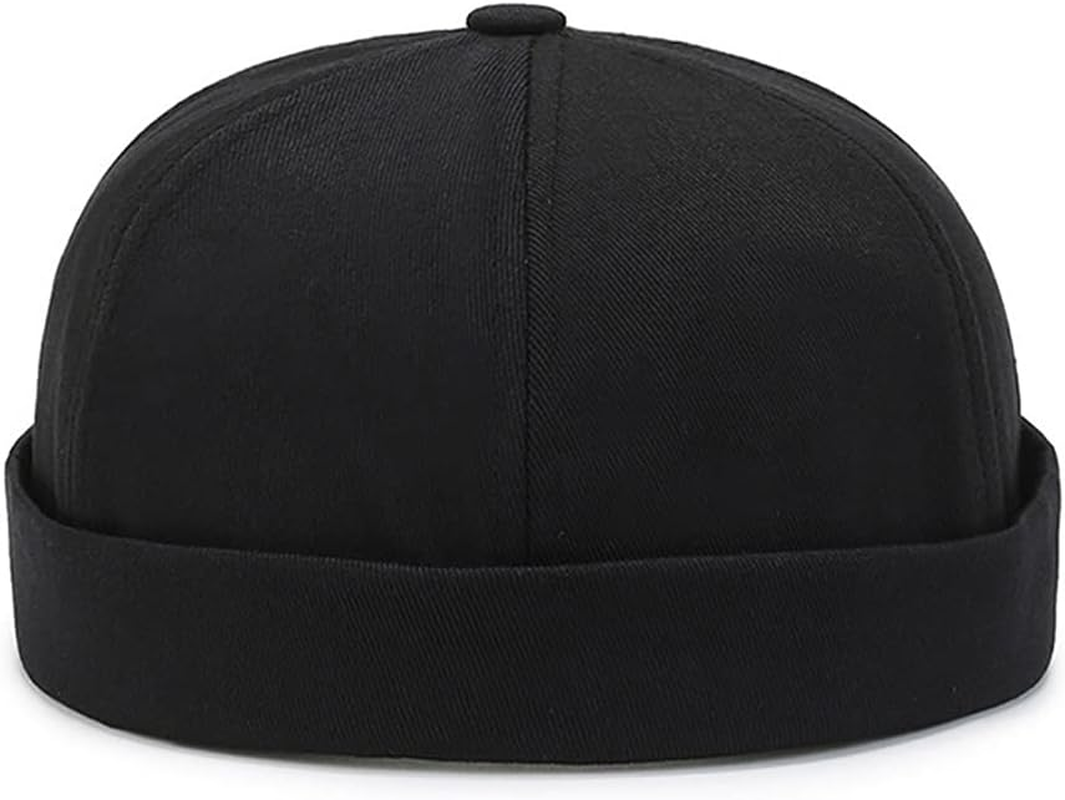 Malaxlx Mens Docker Hat Cap Brimless Hats Beanie Skull Cap Worker Sailor Cap Rolled Cuff Retro Adjustable