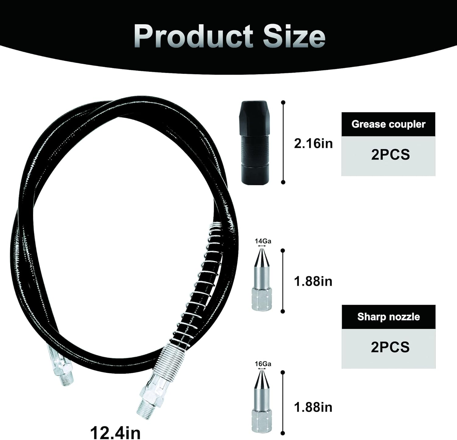 39In 6-Piece Grease Gun Hose Kit, Grease Gun Accessories Set Includes 2Pcs 39" Flex Grease Hose Extension, 2Pcs 4-Jaw Standard Grease Couplers and 2Pcs Sharp Nozzles (1/8" NPT)&hellip;