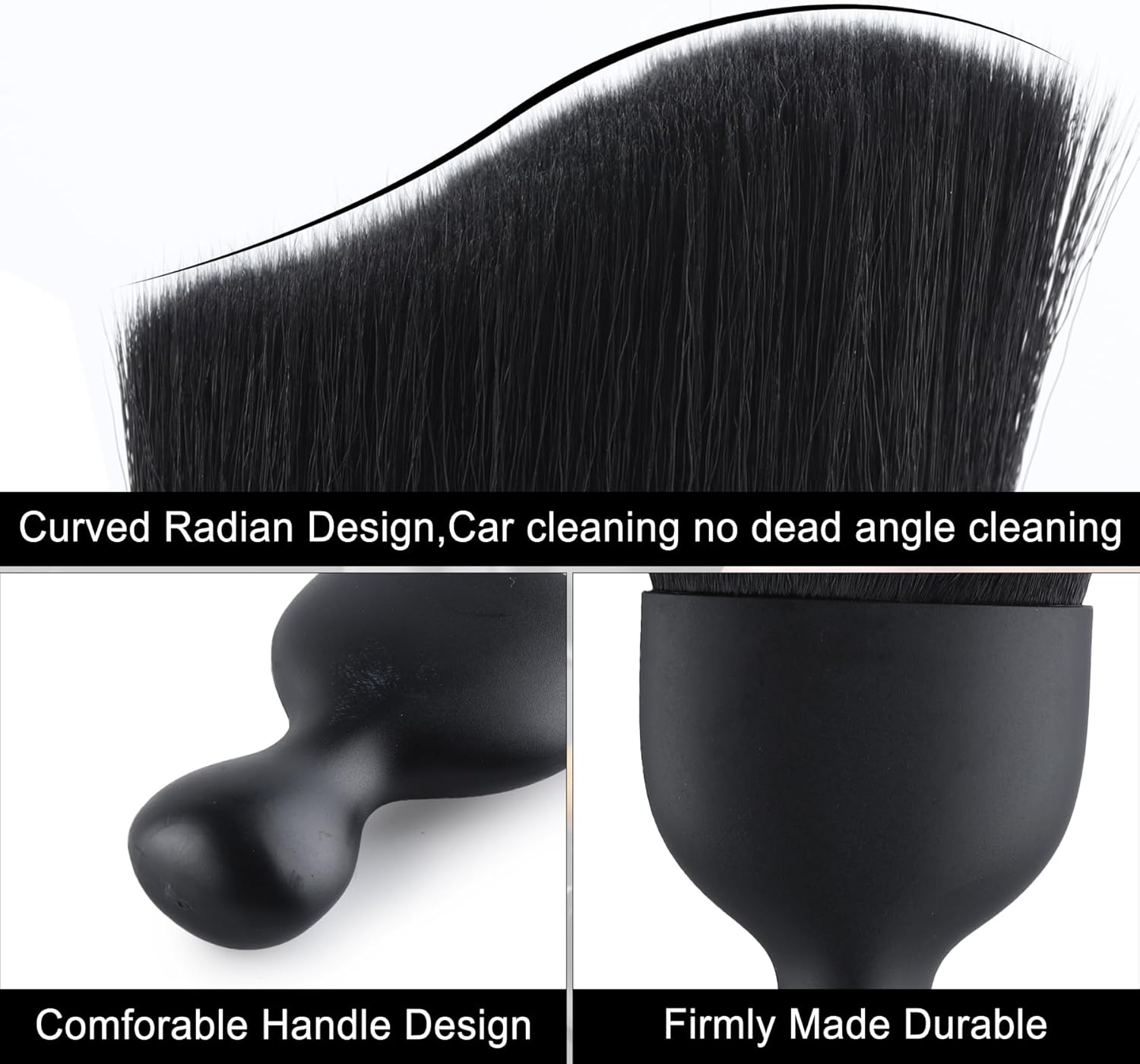 Garhomxy Car Detailing Brushes, Car Interior Dust Sweeping Soft Brush, Soft Bristles Brush Cleaning Tool for Automotive Dashboard, Air Conditioner Vents, Computer, Scratch Free(Black) - Black image number 3