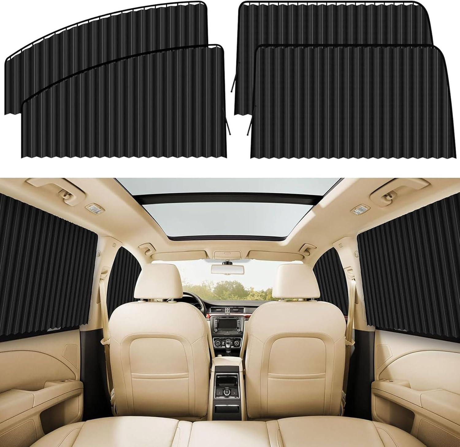 Car Side Window Sun Shade,Annuoyi 4 PCS Universal Car Side Window Sun Shades,Privacy Curtains with Heat and UV Protection,For Breastfeedingtaking a Napchanging Clothescamping (Front&Back 4Pcs) image number 3