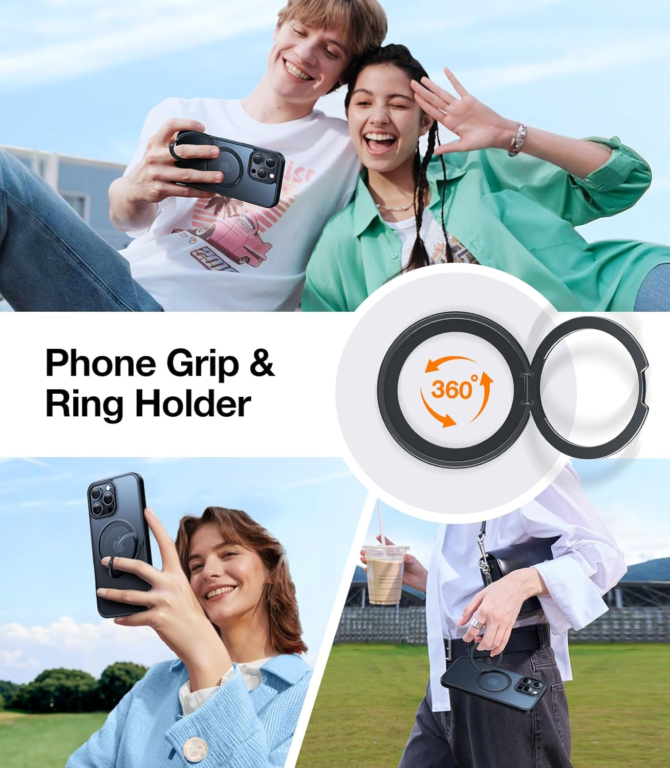 TORRAS 360&deg;Rotatable Magnetic Ring for Iphone 16 Pro Case, Fit for Magsafe with Stand & Ring Holder, 16FT Military Grade Shockproof Translucent Back for Iphone 16 Pro, Black image number 6