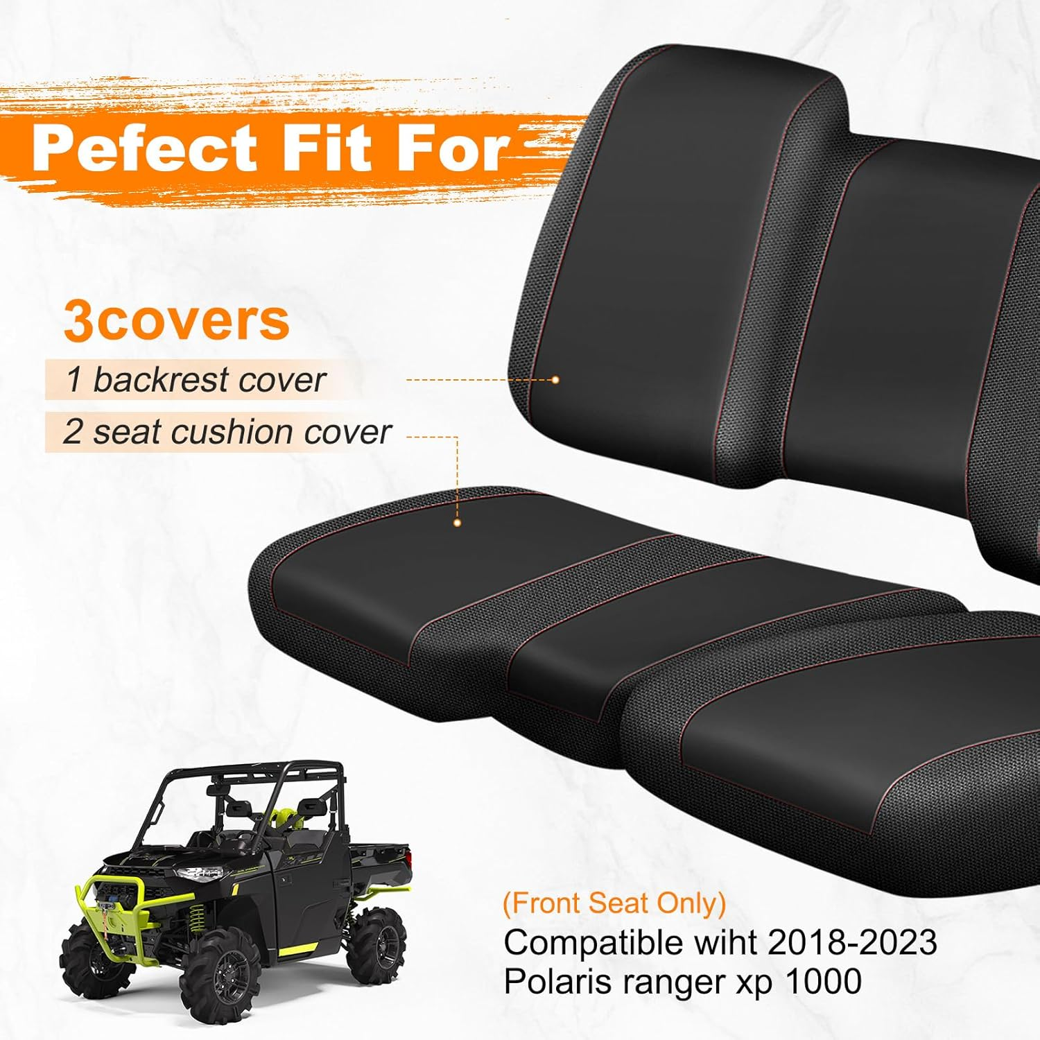CEMOFE UTV Seat Cover for Polaris Ranger 1000 2020-2025/Polaris Ranger XP 1000 2017-2021, Split Bench Seat Covers Heavy Duty 1680D Waterproof UTV Seat Cover Set(3 PCS)