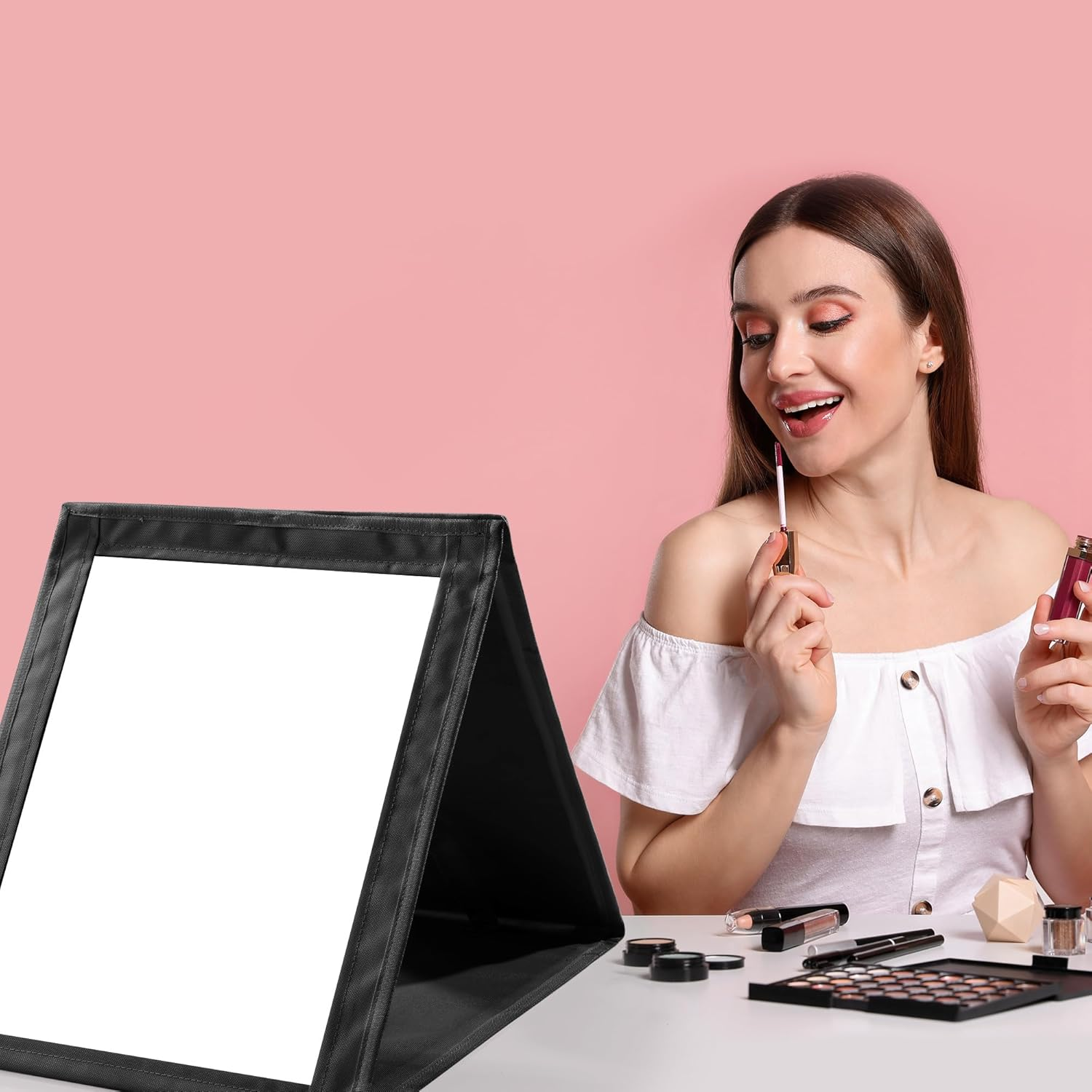 ROYALAY Foldable Full Length Mirror with Handle - 47 * 14In Portable Travel & Backstage Mirror (Black) - Black image number 4