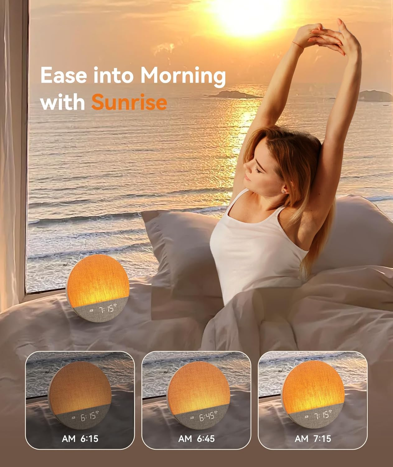Dreamegg Sunrise Alarm Clock - Sunrise 1+ Sound Machine with 34 Soothing Sound, Sunset Simulation, Night Light, Smart/Physical Control, Routine Setting, Dimmable,White Noise Machine for Sleep, Gift image number 5