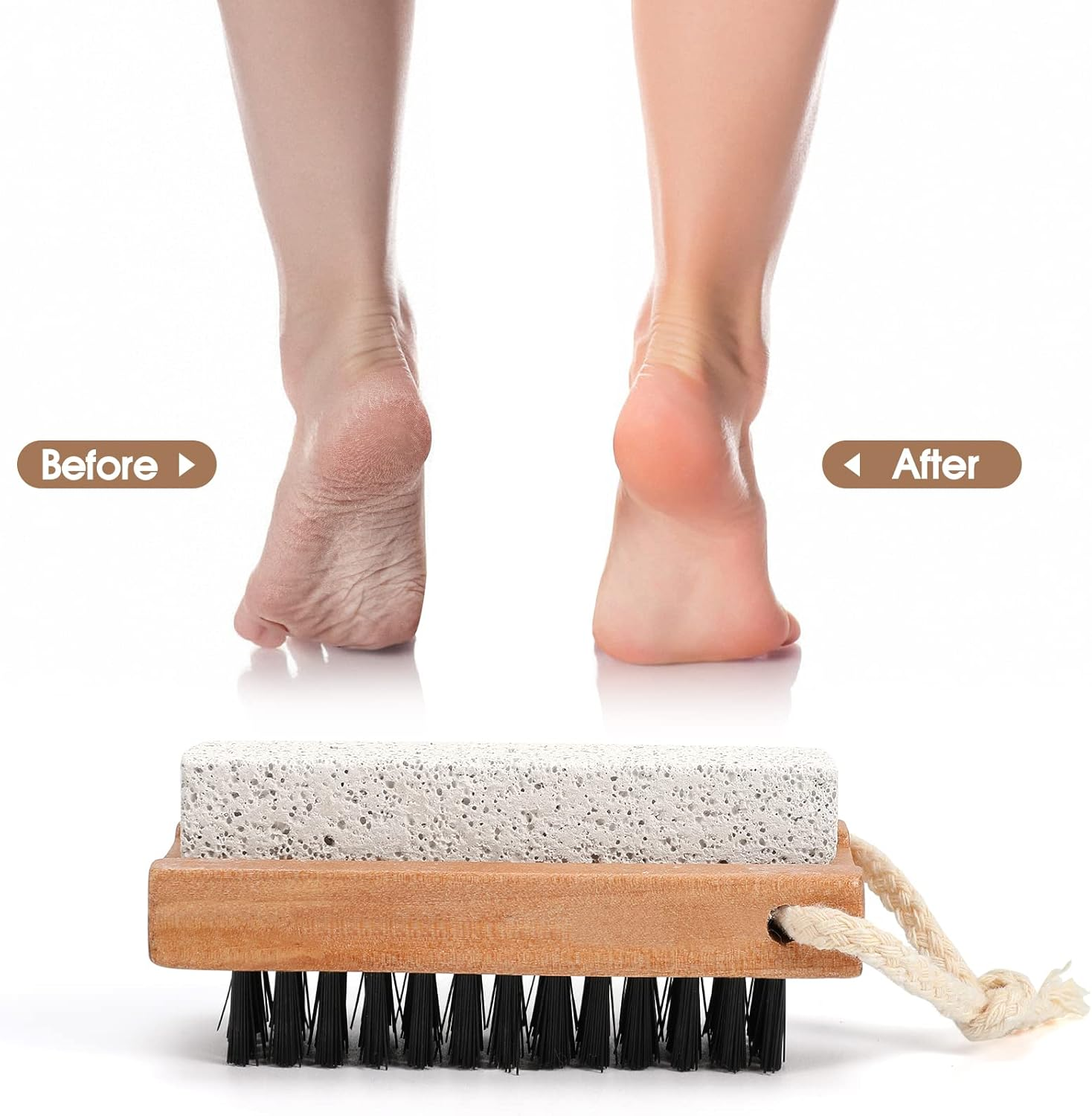 Foot Scrubber Brush with Pumice Stone for Feet Hands, Wooden Cleaning Fingernail Scrub Brush, Finger Toes Nails Cleaner Brushes with Stiff Bristles for Scrubbing Fingernails 2 in 1 Manicure Pedicure image number 2