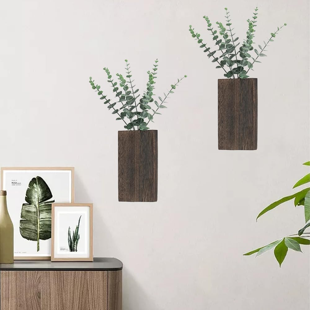 2 Pack Wood Wall Planter,Indoor Plants Holder,Wooden Vases,Hanging Plant Planter,Flower Vase,For Living Room Bedroom, Modern Farmhouse Decor Planter for Dried Flowers and Fake Greenery image number 1