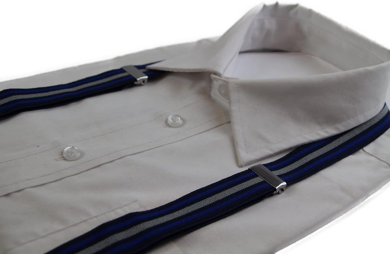 Mens Adjustable Black, Navy & Grey Striped Patterned Suspenders Navy, Black, Grey, Blue image number 4