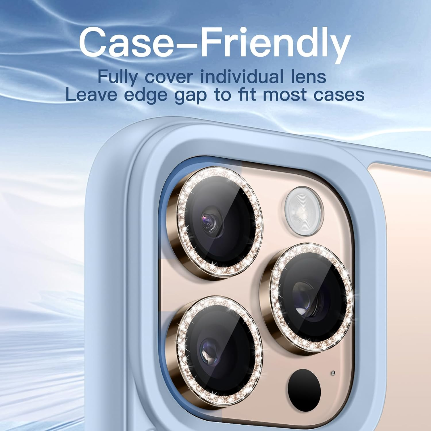 Jetech Camera Lens Protector for Iphone 16 Pro 6.3-Inch and Iphone 16 Pro Max 6.9-Inch, Bling Glitter Individual 9H Tempered Glass Metal Ring Cover, HD Clear, 1 Set (Desert Titanium)