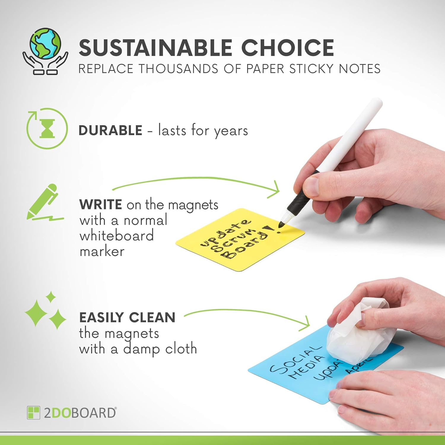 2DOBOARD 25 Blue Magnetic Notes - 3 X 3 Inch Playful Modern Magnetic Notes for Fridge, Office, Classroom - Easy to Clean & Reuse image number 2