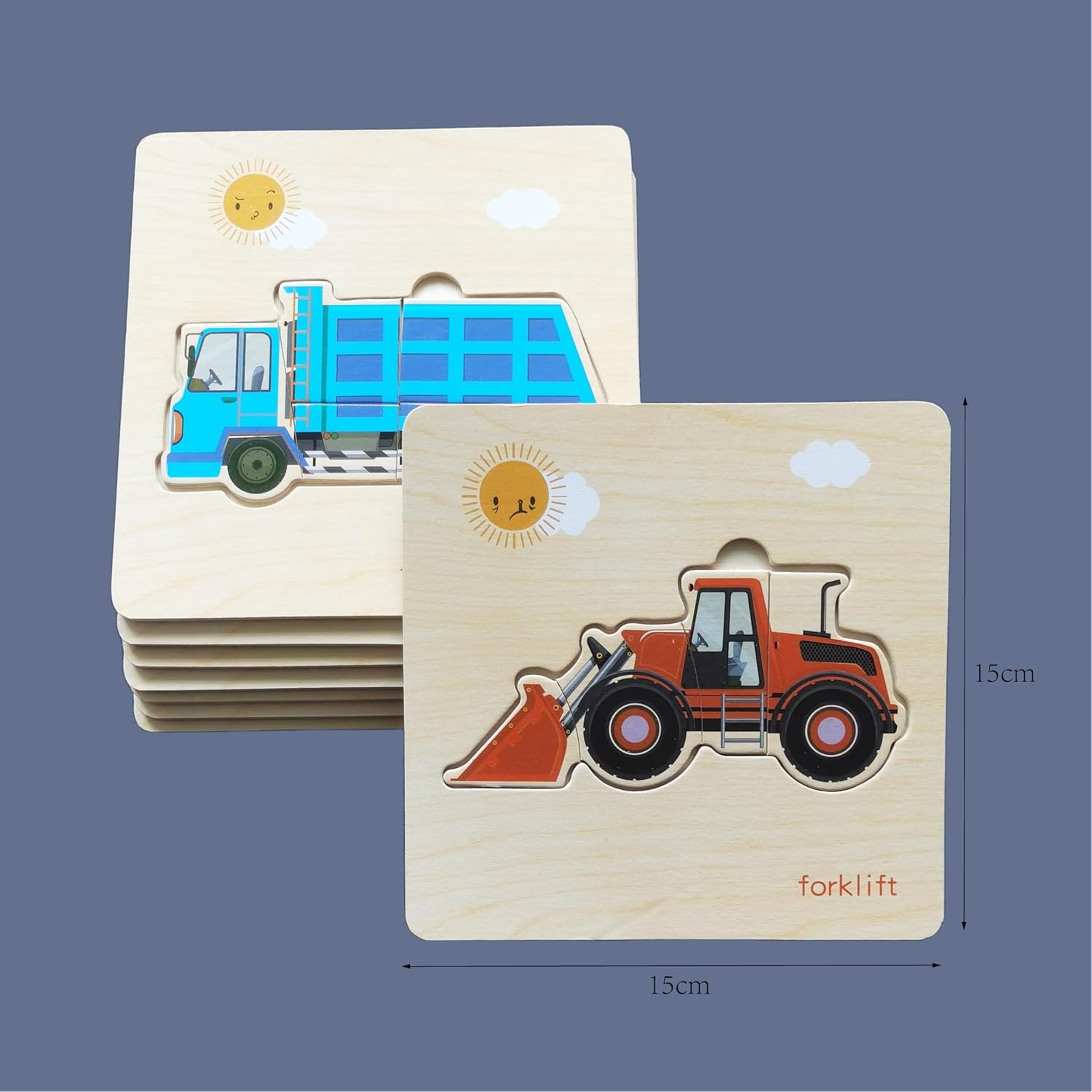 Toddler Puzzles,Set of 8,Wooden Jigsaw Puzzle for 2 3 4 Year Old Baby Boy or Girl,Toddlers Gift,Preschool Learning Educational Toy [Color & Shape Cognitive Skill],Construction Vehicle Puzzle image number 5