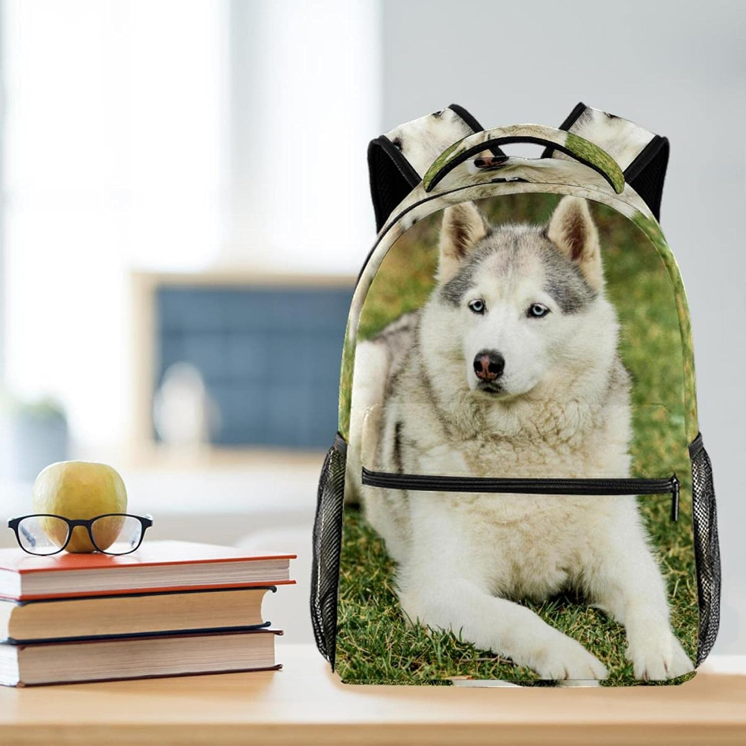 Portrait of Husky Backpack Students Shoulder Bags Travel Bag College School Tote Backpacks image number 4