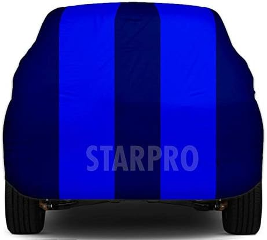 SHIVRAT Presents All Weather Water Resistant and U/V Rays Protection Car Body Cover Compatible with Force One Variants (Royal Blue Stripes without Mirror) image number 1