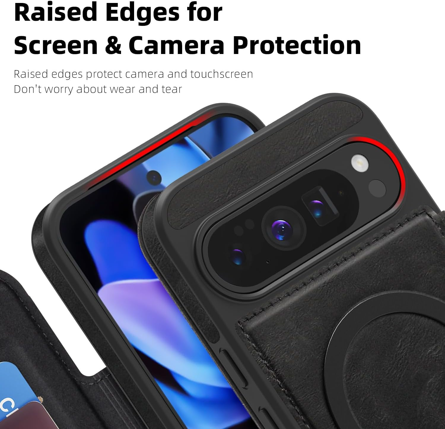 QYFCOU Case for Google Pixel 10 Pro XL Flip Case Compatible with Magsafe, PU Leather Wallet Phone Case with Card Slot and RFID Protection - Black image number 2