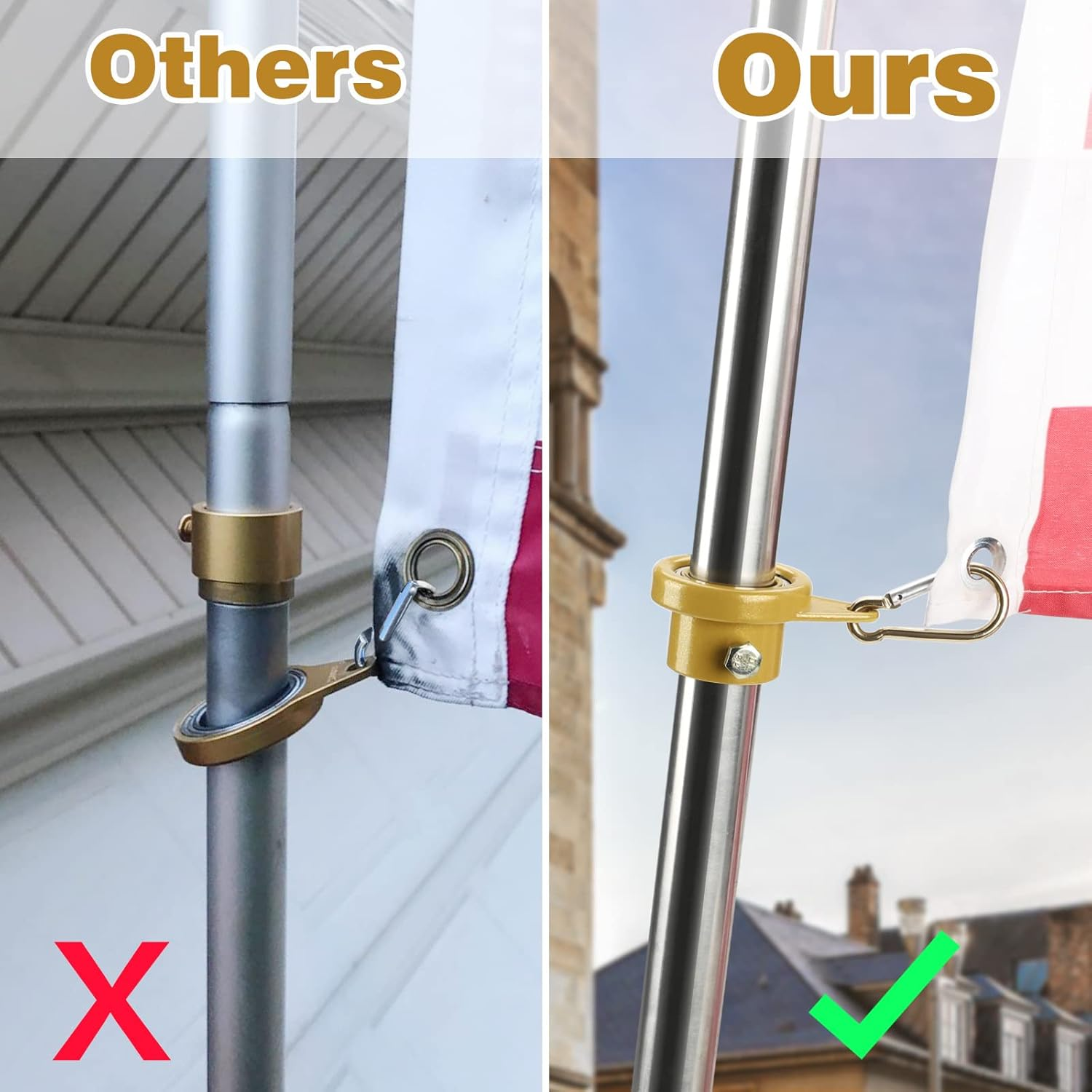 MOFEEZ Flagpole Rotating Clips Swivel Rings, Anti-Wrap Tangle Free with Bearings for 7/10-1" Diameter Flagpole (2Sets-Gold)