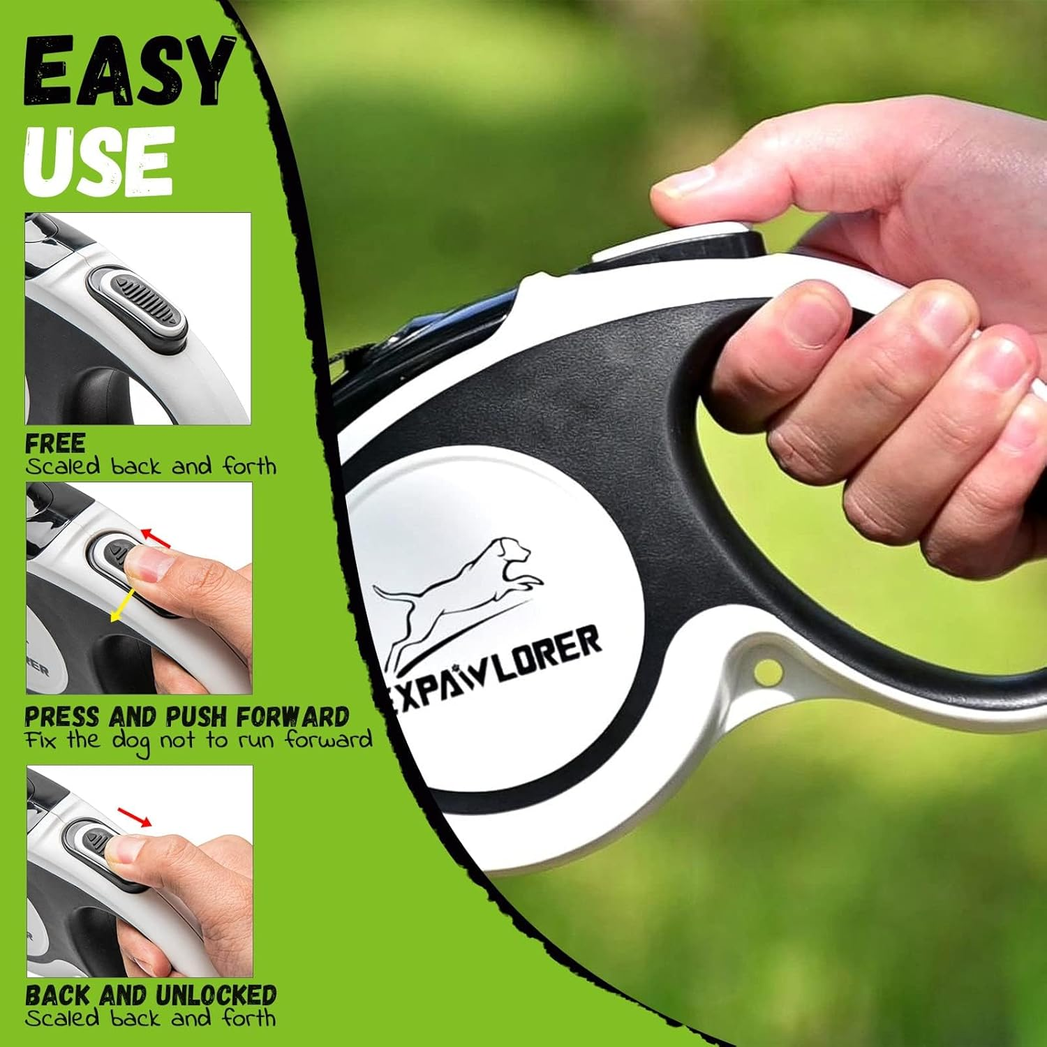 EXPAWLORER Retractable Double Dog Leash - Chew Proof, 2 No Tangle Strong Wire Ropes, 16 Ft Heavy Duty Walk Leash for Medium & Large Dogs (Black & White) image number 1