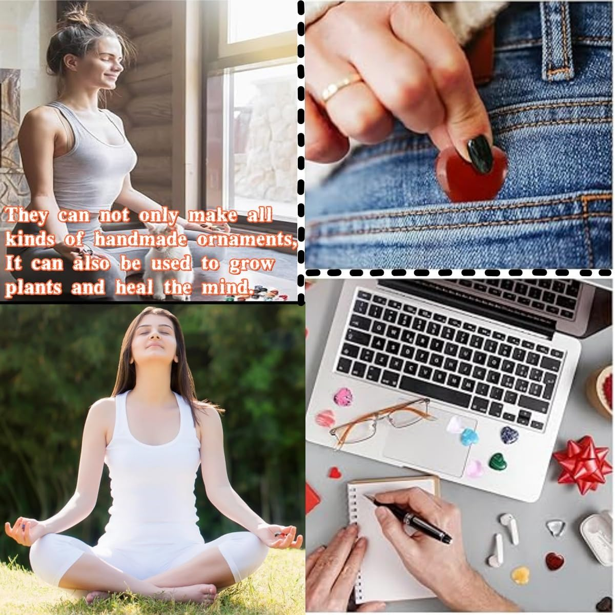 Heart-Shaped Worry Stone Colored Gemstone Crystal Meditation, Random Pattern Heart-Shaped Pocket Polished Gemstone Heart Treatment Crystal Gift Chakra Reiki Yoga Meditation to Relieve Anxiety and Stress 20 Pieces image number 2