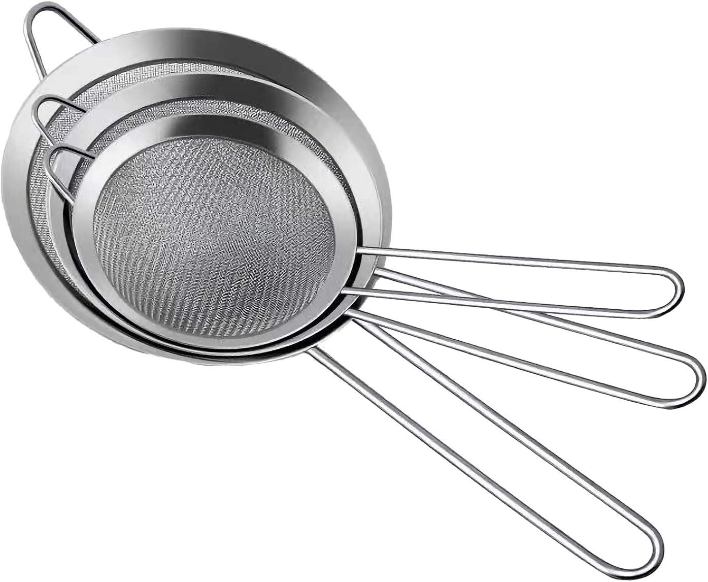 Set of 5 Fine Mesh Strainer, Stainless Steel Colander Kitchen Sieve Sifters for Kitchen Food, with Handles, Small Medium Large Size (5Pcs)