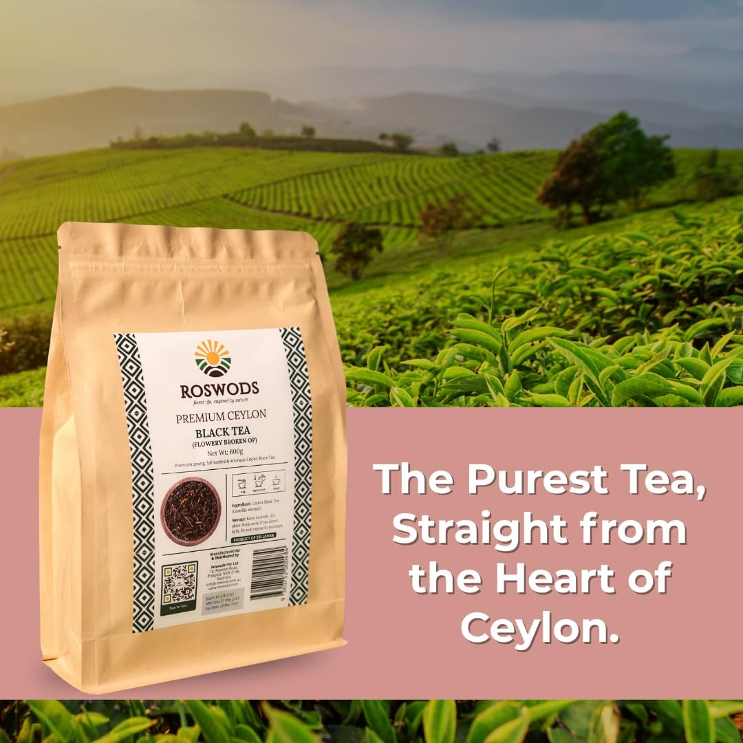 Ceylon FBOP Black Tea Loose Leaf &ndash; Medium-Strength, Premium Flowery Broken Orange Pekoe &ndash; Rich Aroma & Balanced Flavor &ndash; 600G Resealable Pack &ndash; Product of Sri Lanka image number 1