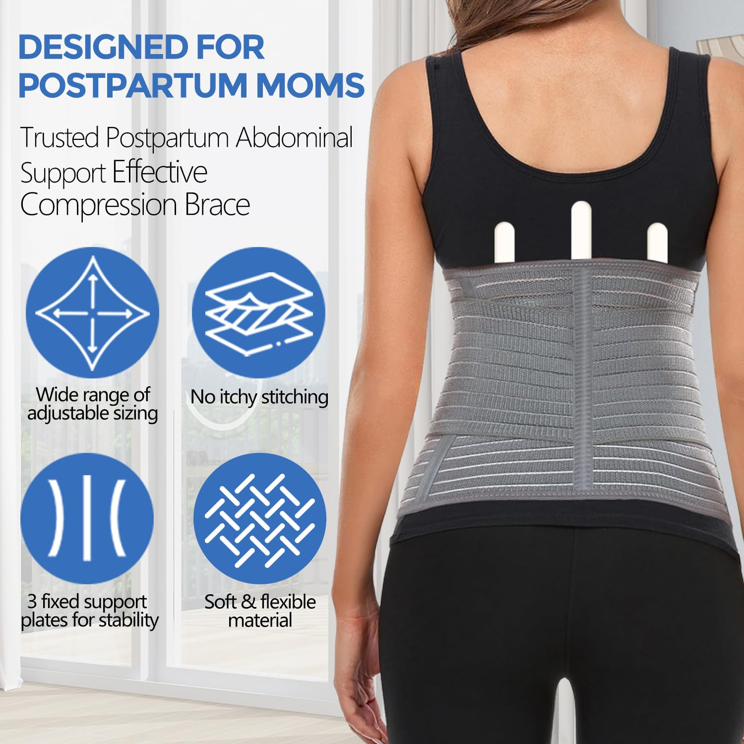 Postpartum Belly Band & Abdominal Binder - Adjustable Waist & Pelvis Support for Back Pain, Hernia & C-Section Recovery - 9.5" Bamboo Charcoal Compression Wrap image number 3