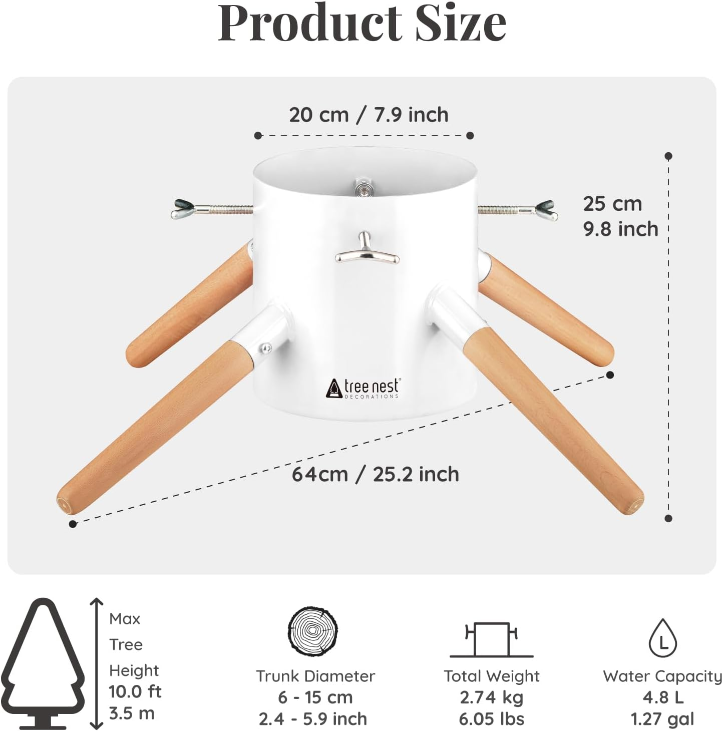 Tree Nest Christmas Tree Stand with Water Tank for Large Trees - Family Christmas Tree Stand for Trees up to 3 M, 5-13 Cm Trunk White image number 2