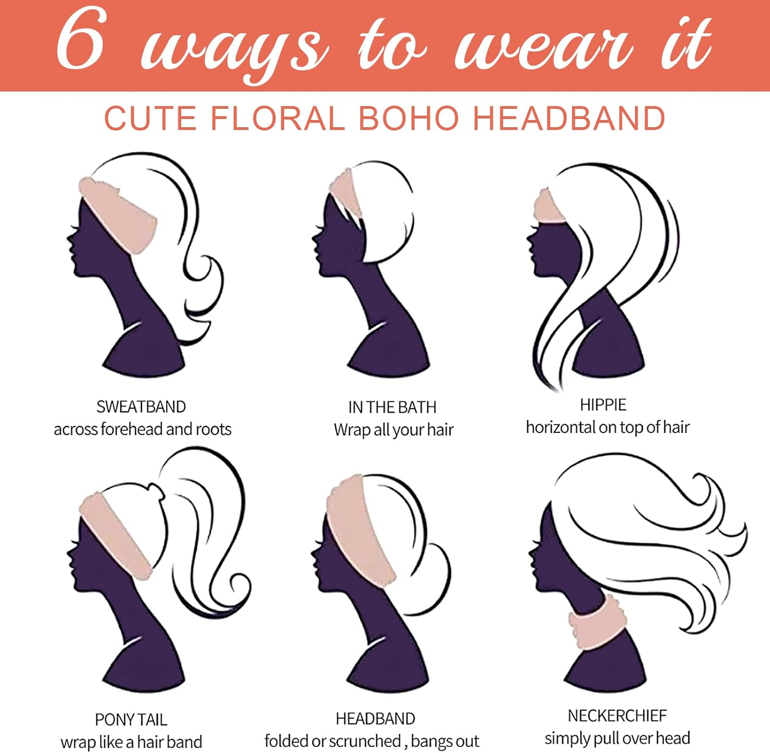 Soundzero Pack of 3 Women'S Hair Bands, Extra Wide Hair Bands, Yoga Sports Hair Accessories, Women'S Hair Bands, Wide Headband, Elastic Headband, Boho Printed Headbands (3 Colours) image number 2