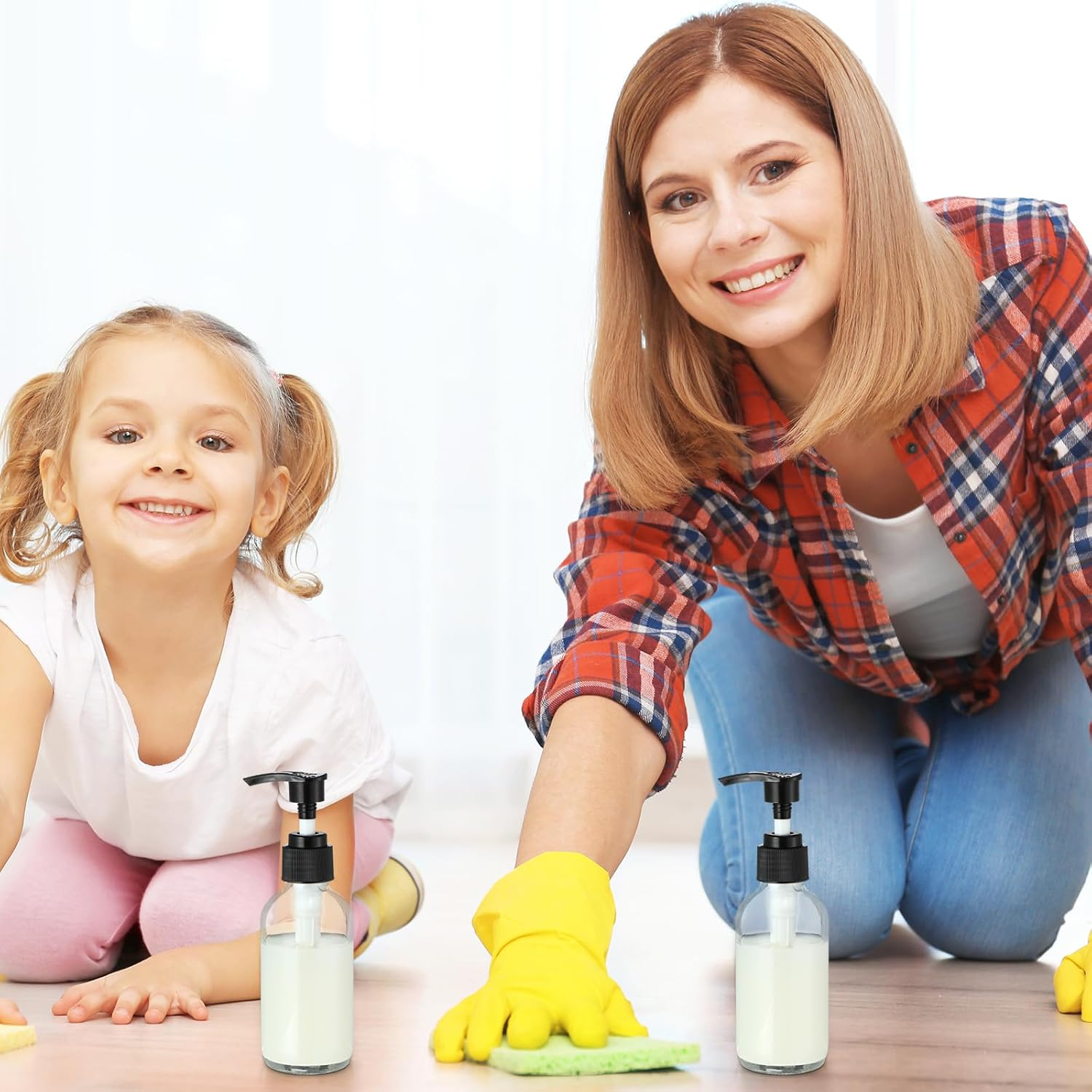 Tanlade 12 Pcs 4 Oz Glass Pump Bottle Empty Travel Glass Bottle with Pump Refillable Glass Hand Soap Dispenser Toiletries Liquid Storage Container Jar for Shampoo Essential Oils Cosmetic (Clear) image number 6