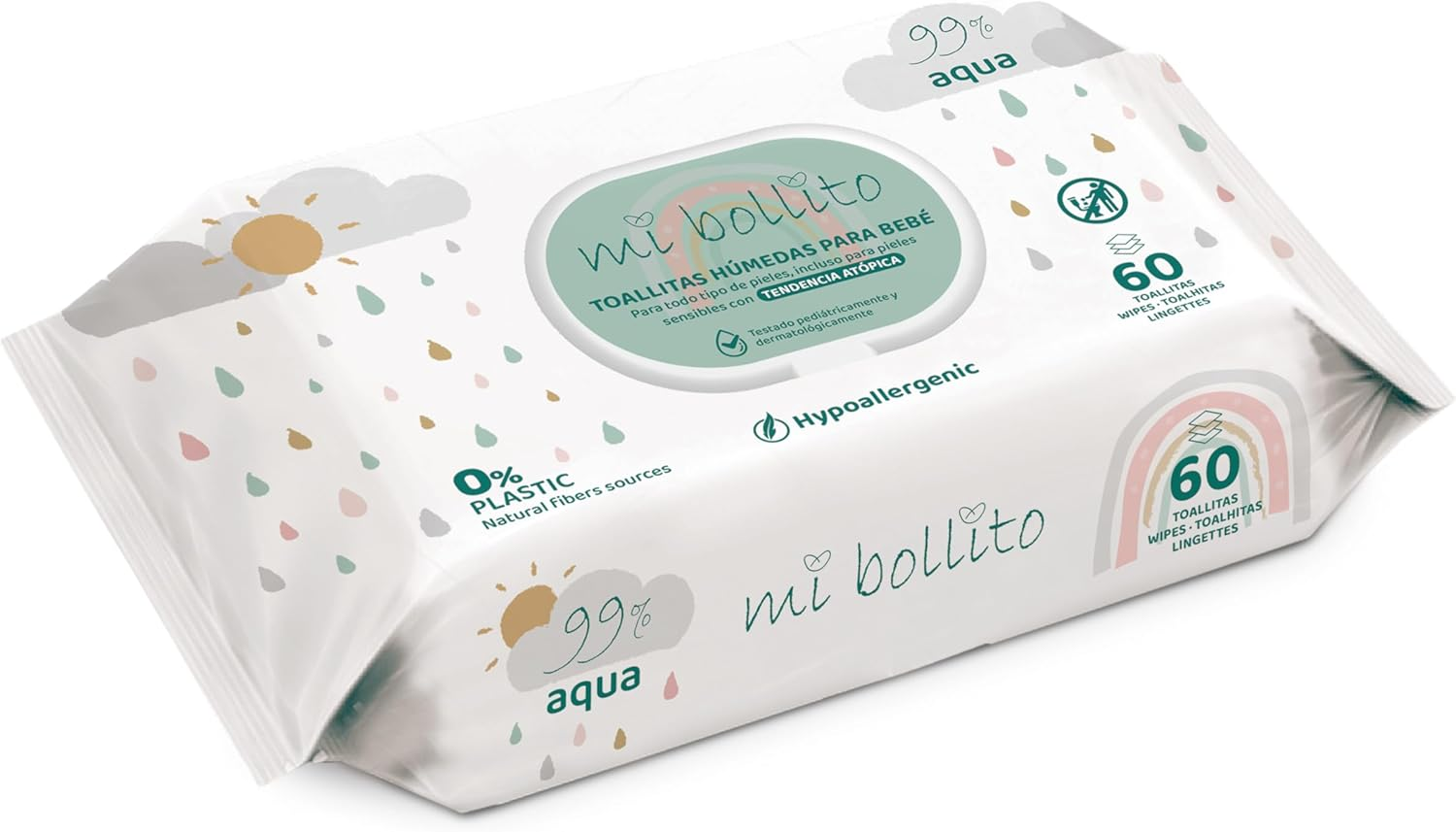 Baby Wipes - 99% Pure Aqua - 100% Vegetable Fibers - 960 Wipes - 12 Packs+4 Free - Help Restore the Neutral Ph of Baby'S Skin - Ideal for Sensitive and Atopic Skin. image number 4