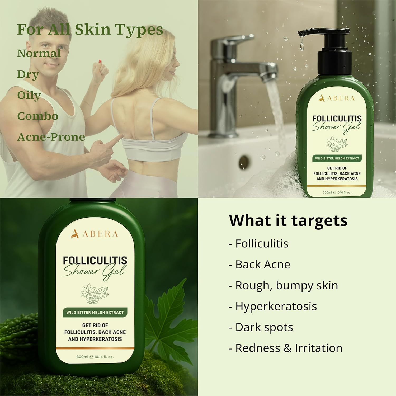 ABERA BHA Body Wash for Folliculitis & Body Acne &ndash; Wild Bitter Melon Extract, Exfoliating Shower Gel for Clear & Smooth Skin, 300Ml image number 1