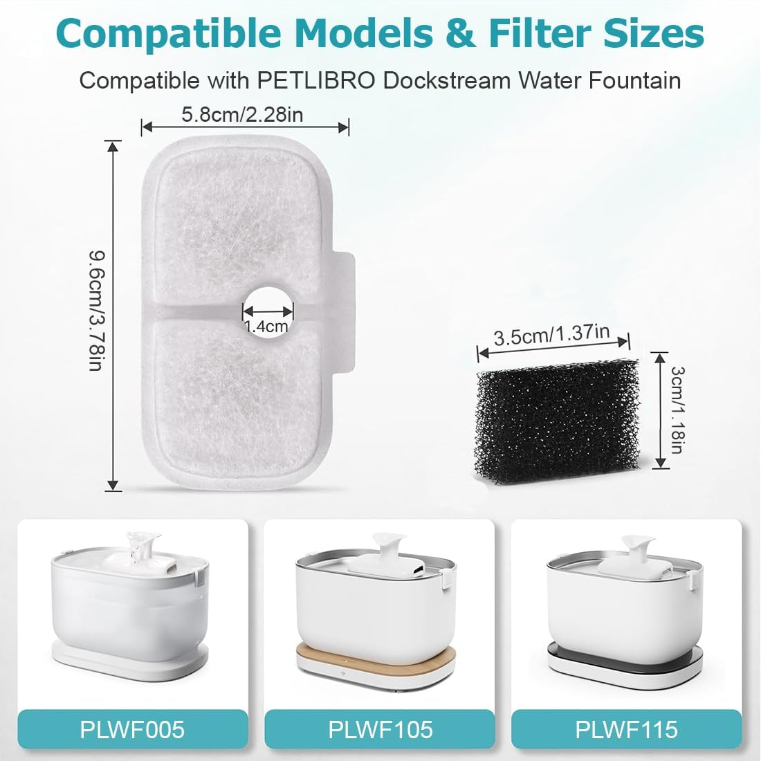 KIRZAX Pack of 4 Cat Fountain Filter Set, Replacement Filters & Sponges for WF106/WF116/WF105/WF115/WF005/WF305, 2-Month Set, Easy Interchangeable for Cat Drinking Fountain image number 2