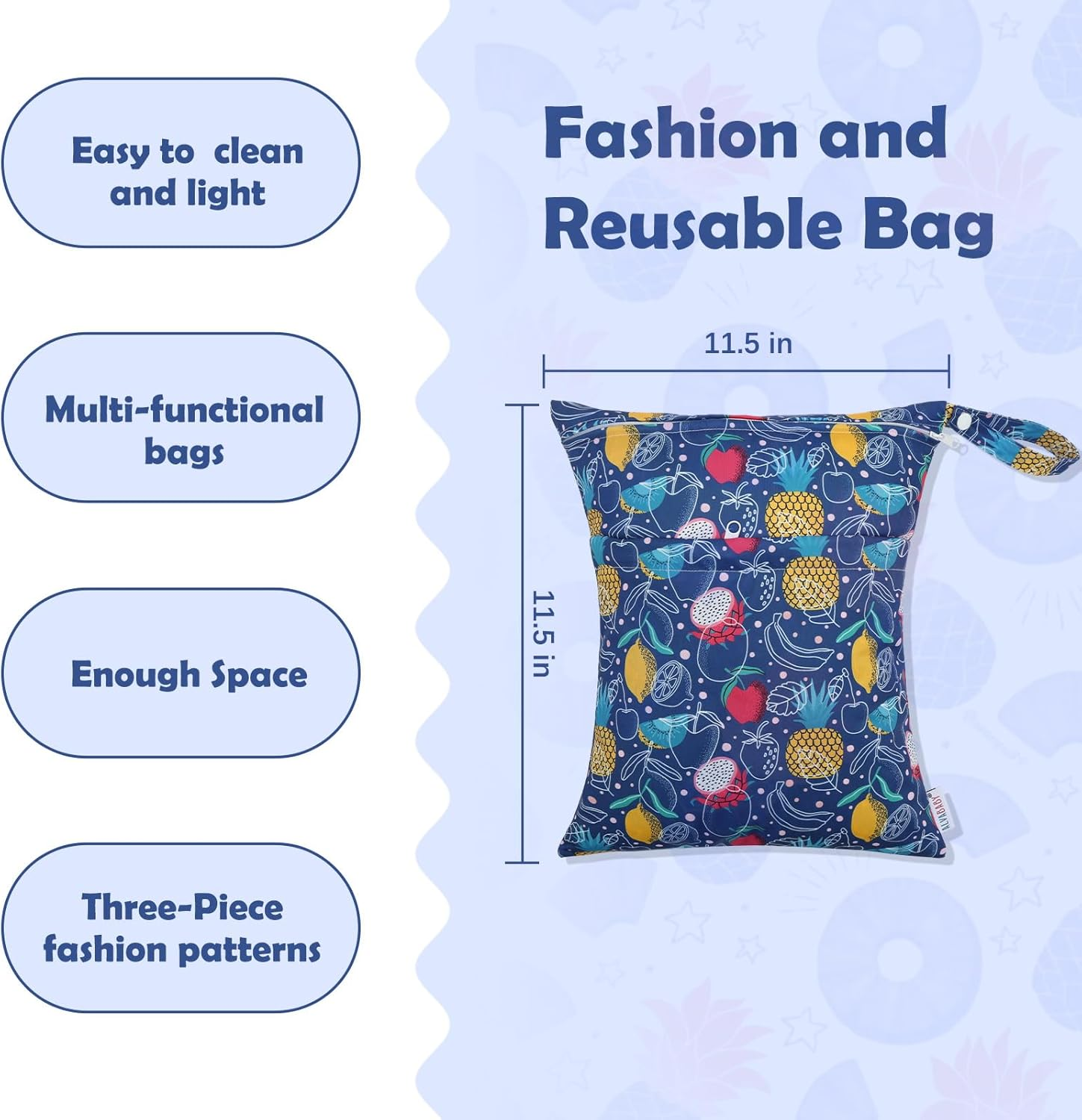 ALVABABY 3Pcs Cloth Diaper Wet Dry Bags Waterproof Reusable with Two Zippered Pockets Travel Beach Pool Daycare Soiled Baby Items Yoga Gym Bag for Swimsuits or Wet Clothes 3L-ZM20A image number 4