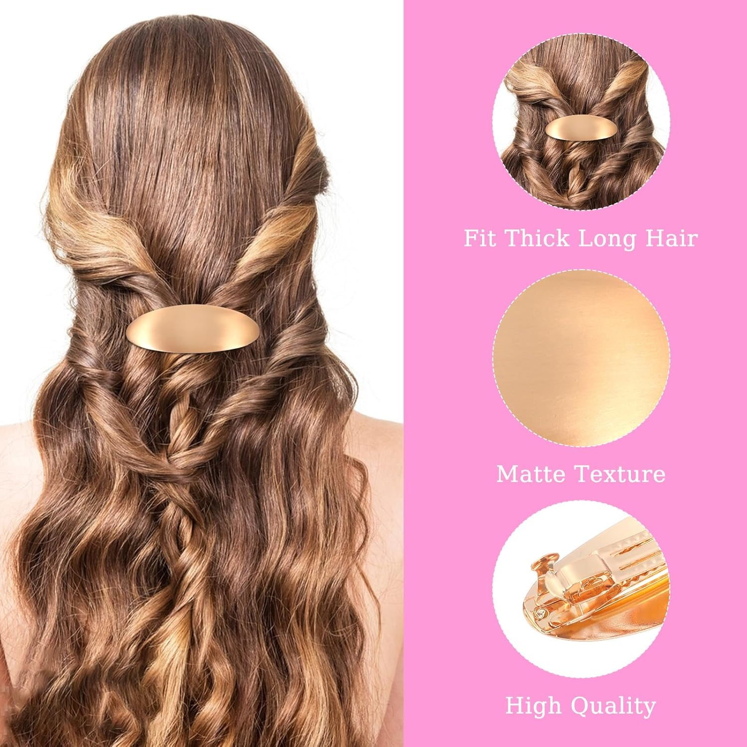 1 X Metal Hair Clip Gold, Simple French Hair Clip, Silver Oval Hair Clips, Women'S Hair Clip, Small Flat for Women, Girls, Thin Hair, Thick Hair (3 Inches) image number 1