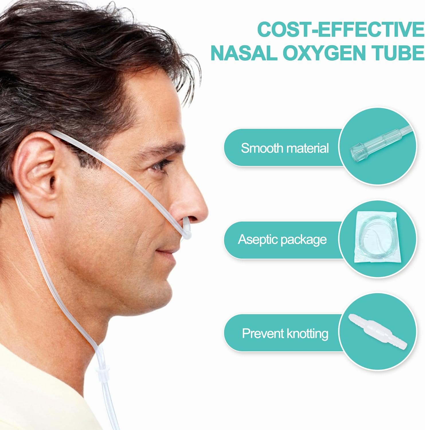 10 PCS Oxygen Nasal Cannula, Includes 5PCS 6.5Ft Nasal Tubing for Adult & 5PCS Tubing Swivel Connector, Soft-Touch & Kink-Resistant, Great-Value Supplies by Airsmart.