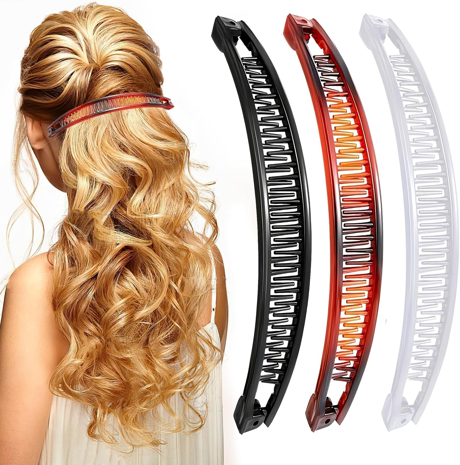 Pack of 3 Banana Clip Hair, Banana Clip, Retro Female Hair Accessory, Hair Comb, Banana Hair Clips, Women'S Thin Hairstyle, Large Banana Hair Clip, for Curly or Straight Hair Women and Girls image number 1