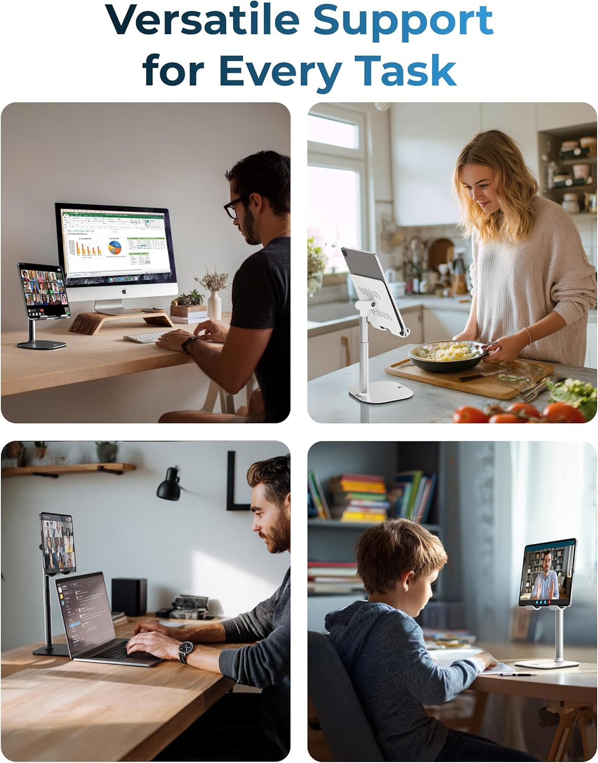 Cooper Tabholder, 7-10" Height Adjustable Tablet Stand, Premium Ipad Stand for Desk, 270&deg; Tilt Portable Monitor Holder for 15.6-17" Displays, for All Ipad, Kindle, Surface, Samsung Tablets (White) - Cream White image number 2