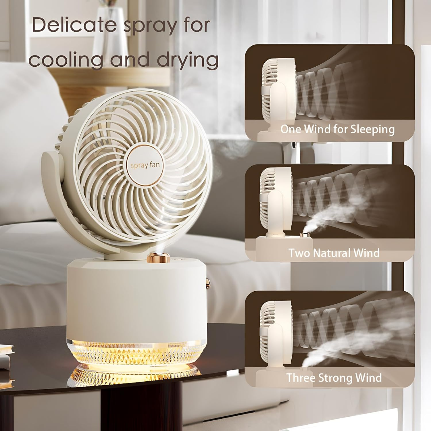 Desk Fan with Spray Portable Rechargeable Small Fans for Bedroom,Usb Oscillating Cooling Table Fan Long Time Work,Personal Electric Cold Air Portable Fan for Desk (Beige)