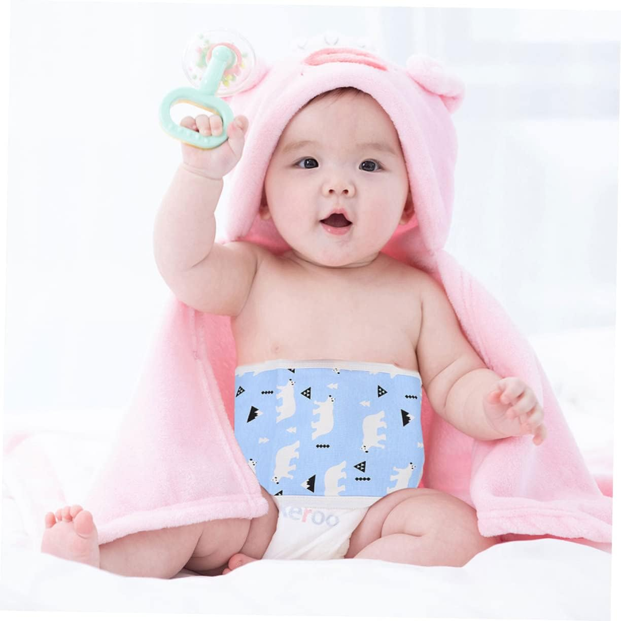 Newborn Cotton Belly Band Baby Navel Cord Protector Soft Comfortable Belly Belt Autumn Winter 80 Size Blue Polar Bear for Infant Wrap image number 5