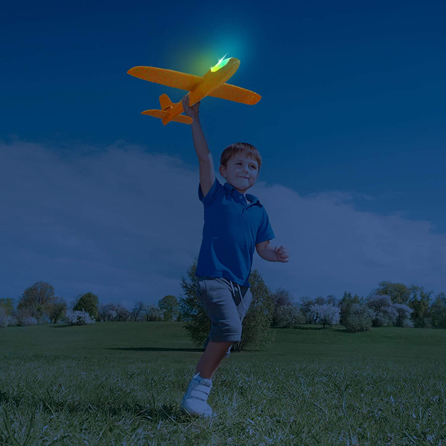 2 Pack LED Light Airplane, 17.5" Large Throwing Foam Plane, 2 Flight Mode Glider Plane, Flying Toy for Kids, Gifts for 3 4 5 6 7 Year Old Boy, Outdoor Sport Toys Birthday Party Favors Foam Airplane