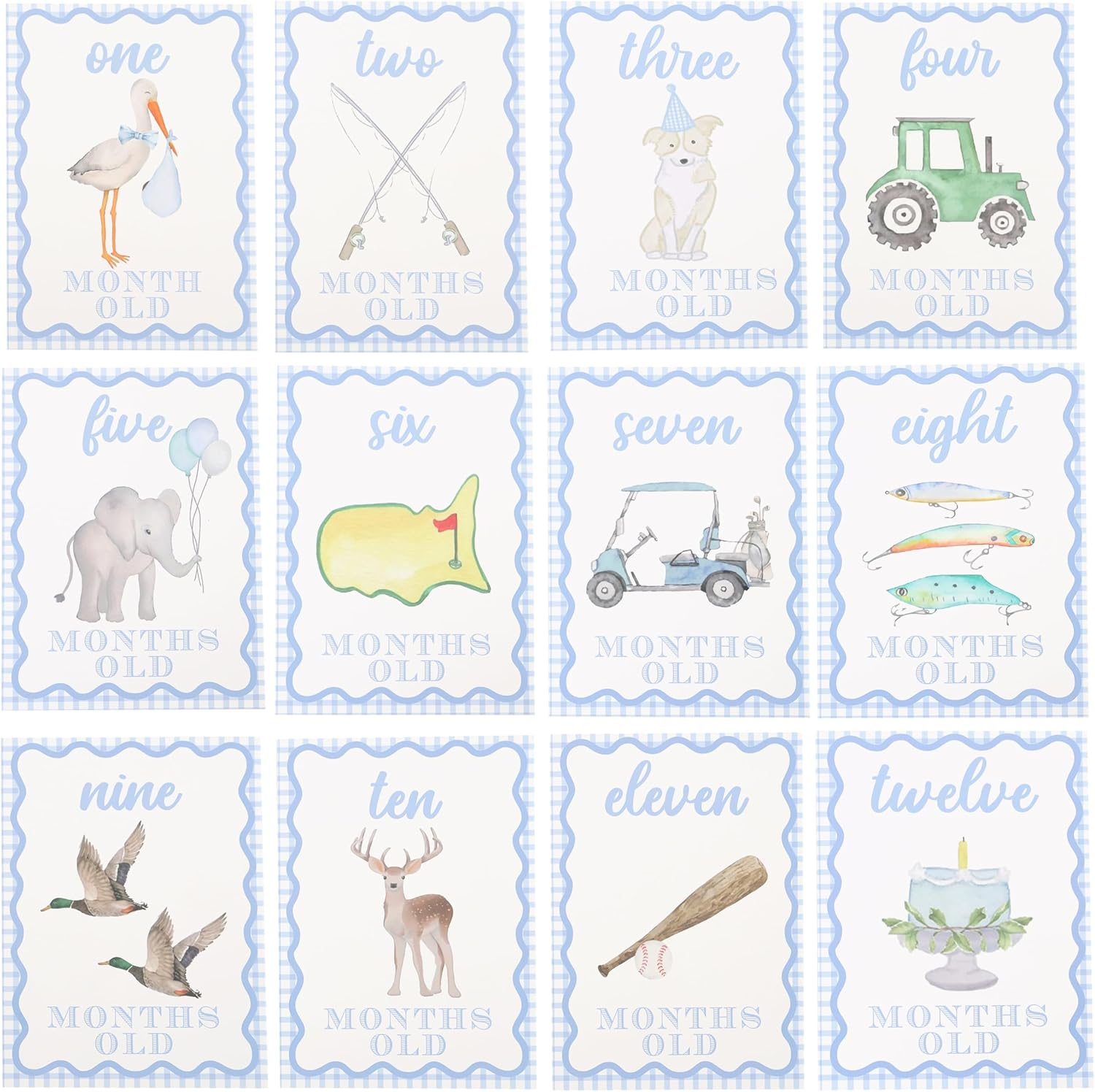WAUAO Gingham Milestone Monthly Cards - My First Milestone Cards, Baby Shower Photo Props,Baby Milestone Monthly Memories,Boys/Girls Photo Props (Pink)