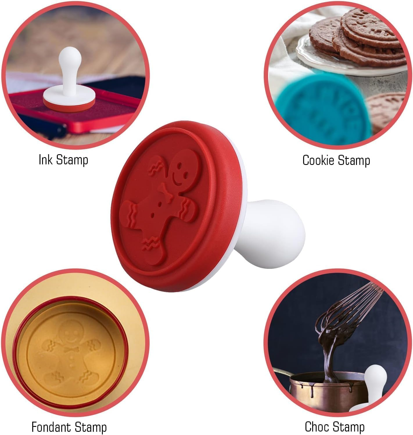 7PCS, Cute Christmas Silicone Cookie Stamps Set Included 6 Stamps and 1 Cookie Cutter Cuts, Homemade Xmas Cookies Stamps for DIY Baking, Cookies Embossing Mold for Holiday Party, BPA Free image number 4