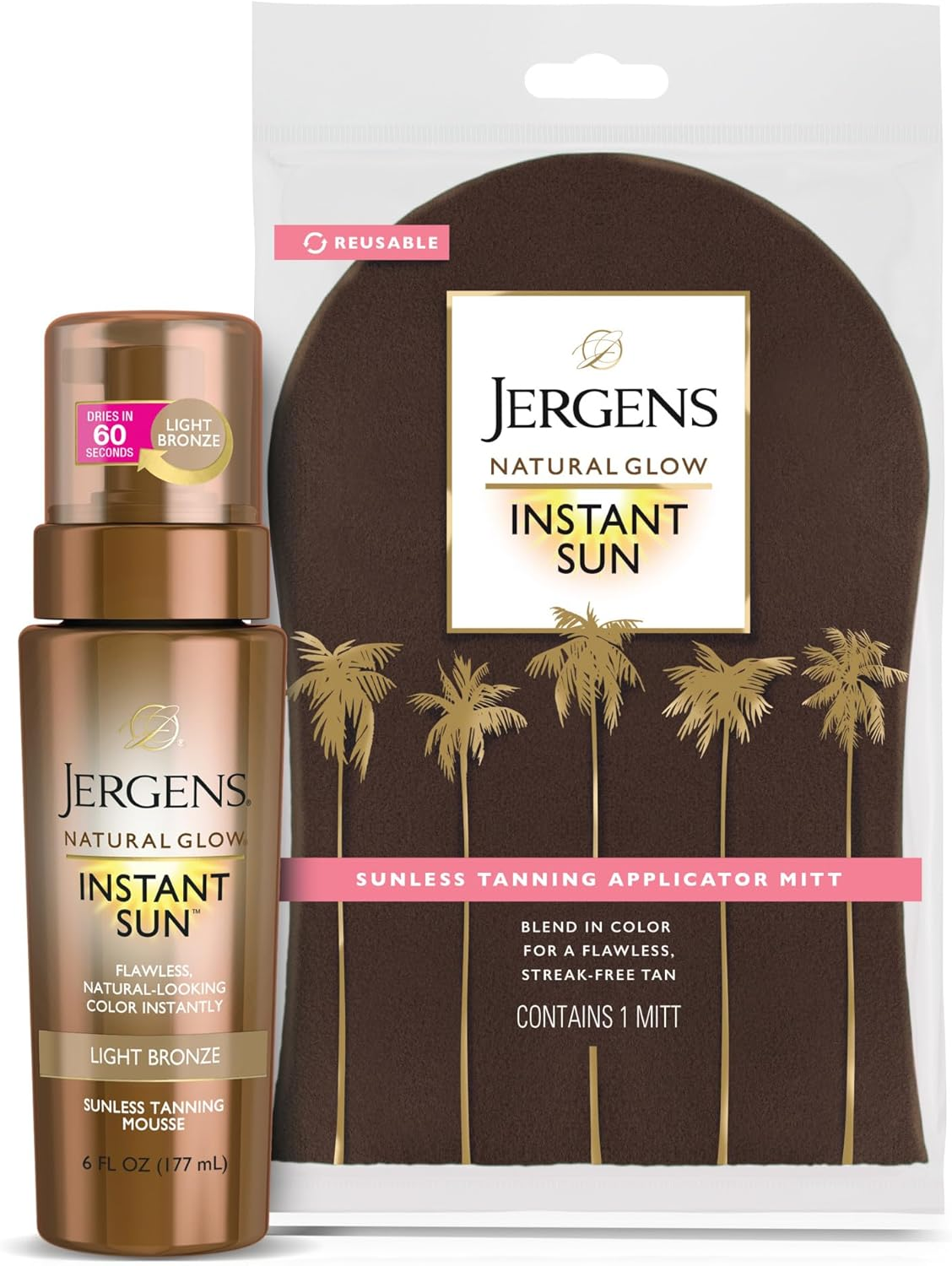 Jergens Natural Glow Instant Sun Body Mousse, Self Tanner for Ultra Deep Bronze Tan, Sunless Tanning Body Bronzer, Natural Looking Fake Tan, 6 Oz, Pack of 2
