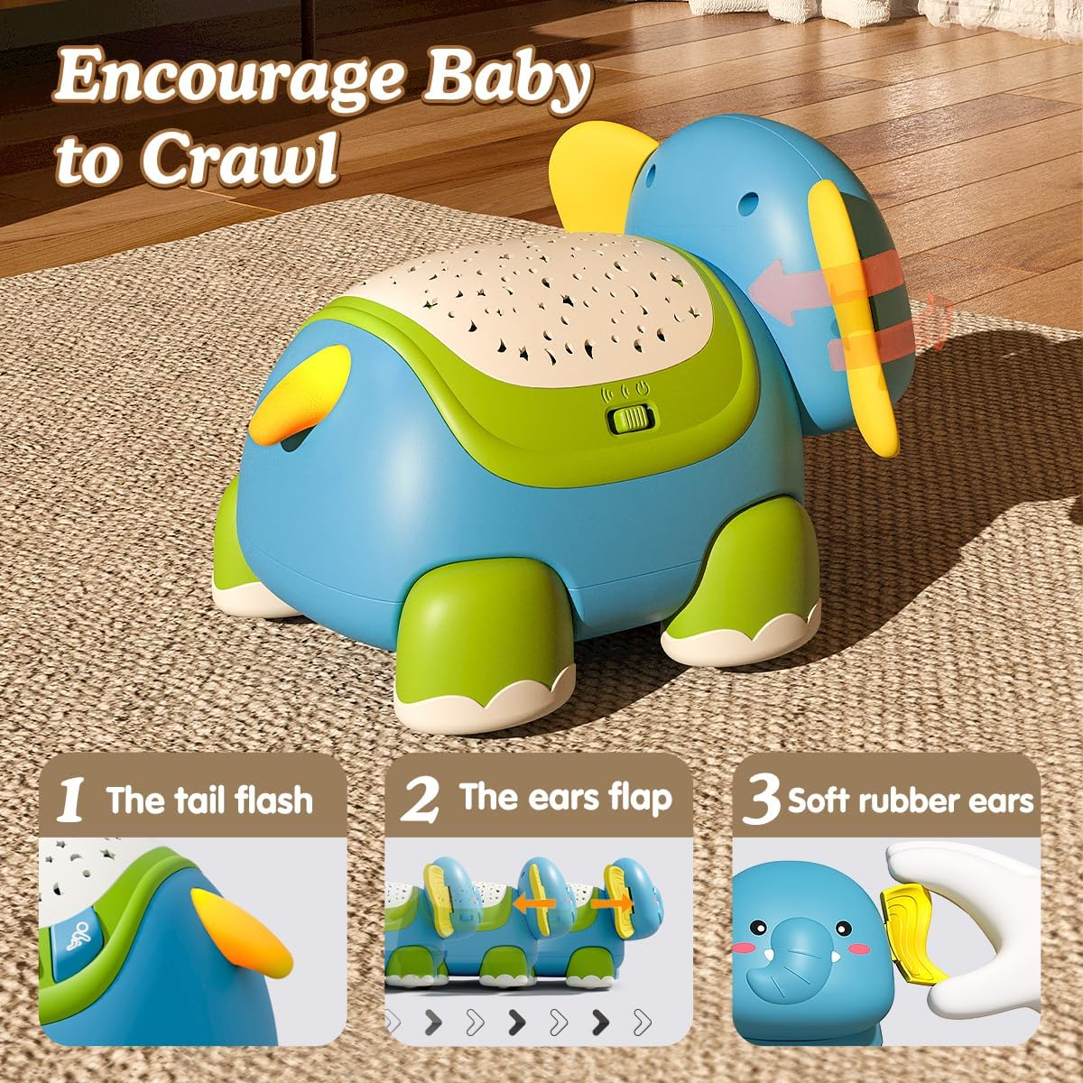 Kaekid Baby Toys 6 to 12 Months, Musical Elephant Crawling Baby Toys for 12-18 Months, Early Learning Educational Toy with Light & Sound, Birthday Toy for Infant Toddler Boy Girl 1-2 Year Old image number 1
